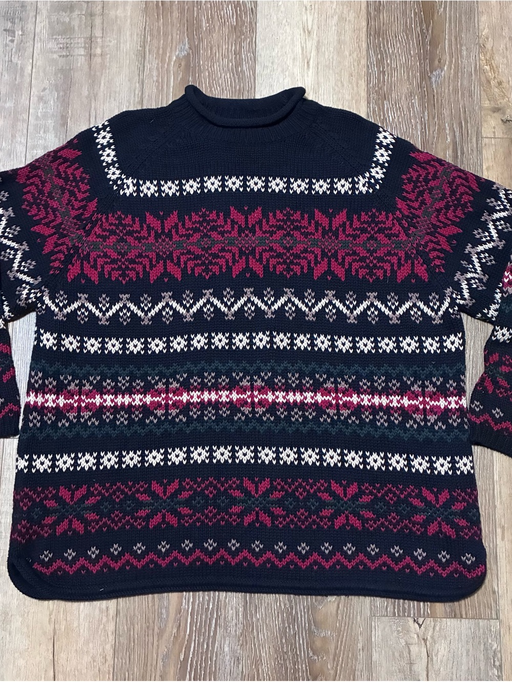 VTG 90s Eddie Bauer Womens Fair Isle Nordic Chunky Knit Sweater Oversized preppy